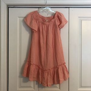Peach/Pink Off Shoulder Crepe Ruffle Rebecca Taylor Dress, Size 2